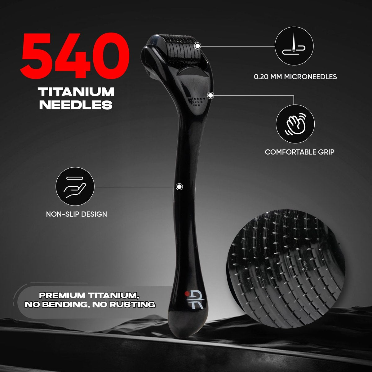 Rhys Man Derma Roller 0.25mm with Storage Case – Titanium Dermaroller for Beard, Face & Scalp Care, 540 Needles Skin Care Tool for Men & Women, Compact Grooming Kit Avelisse