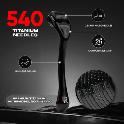 Rhys Man Derma Roller 0.25mm with Storage Case – Titanium Dermaroller for Beard, Face & Scalp Care, 540 Needles Skin Care Tool for Men & Women, Compact Grooming Kit Avelisse