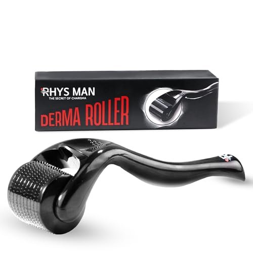 Rhys Man Derma Roller 0.25mm with Storage Case – Titanium Dermaroller for Beard, Face & Scalp Care, 540 Needles Skin Care Tool for Men & Women, Compact Grooming Kit Avelisse