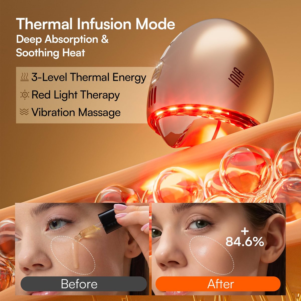 INIA 7-in-1 Red Light Therapy for Face and Neck Gua Sha Facial Massager Tool Device with Thermal and Cryo Mode for Puffiness & Firming Skincare Tool Avelisse