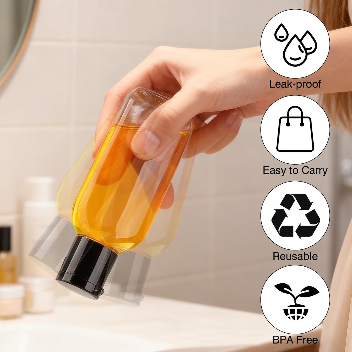 Gungtien Travel Bottles for Toiletries - 6 Pack 1.69 oz BPA-Free Empty Squeeze Containers, Leak Proof Refillable Shampoo Bottles with Labels Avelisse