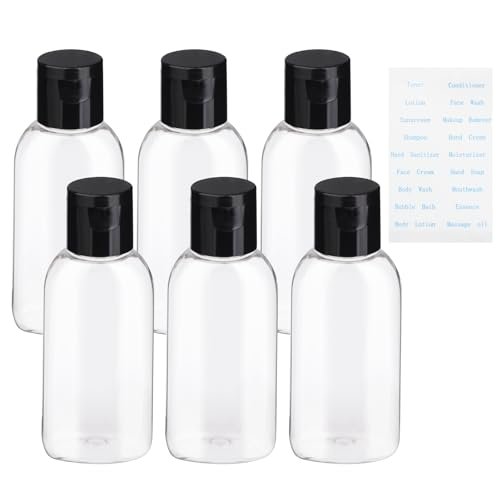 Gungtien Travel Bottles for Toiletries - 6 Pack 1.69 oz BPA-Free Empty Squeeze Containers, Leak Proof Refillable Shampoo Bottles with Labels Avelisse