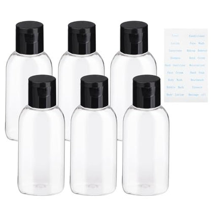 Gungtien Travel Bottles for Toiletries - 6 Pack 1.69 oz BPA-Free Empty Squeeze Containers, Leak Proof Refillable Shampoo Bottles with Labels Avelisse