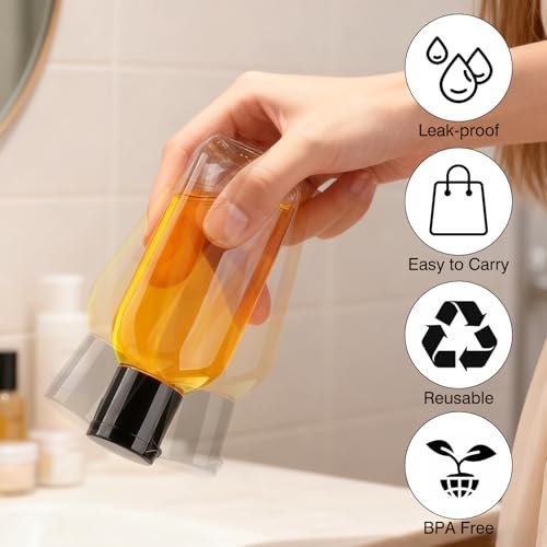 Gungtien Travel Bottles for Toiletries - 6 Pack 1.69 oz BPA-Free Empty Squeeze Containers, Leak Proof Refillable Shampoo Bottles with Labels Avelisse