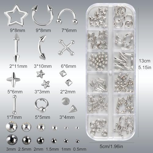 3D Metal Punk Bullet Nail Art Rivet Set - Silver & Black Nail Charms, Gothic Stars, Spikes, Studs, Steel Balls, Flat Back Y2K Nail Decor - görsel 4