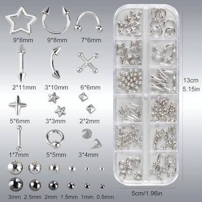 3D Metal Punk Bullet Nail Art Rivet Set - Silver & Black Nail Charms, Gothic Stars, Spikes, Studs, Steel Balls, Flat Back Y2K Nail Decor
