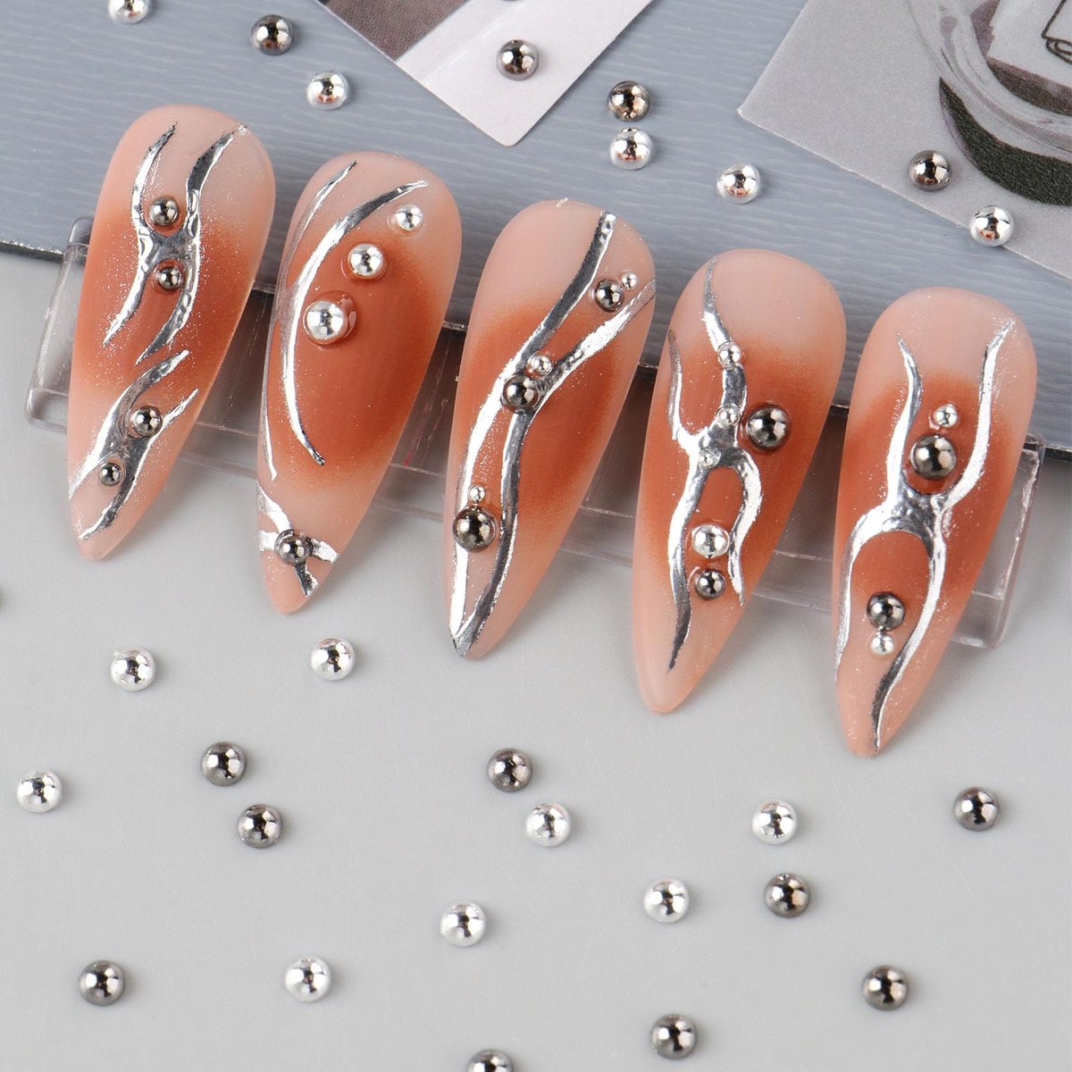 3D Metal Punk Bullet Nail Art Rivet Set - Silver & Black Nail Charms, Gothic Stars, Spikes, Studs, Steel Balls, Flat Back Y2K Nail Decor - görsel 15