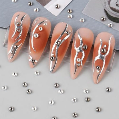 3D Metal Punk Bullet Nail Art Rivet Set - Silver & Black Nail Charms, Gothic Stars, Spikes, Studs, Steel Balls, Flat Back Y2K Nail Decor