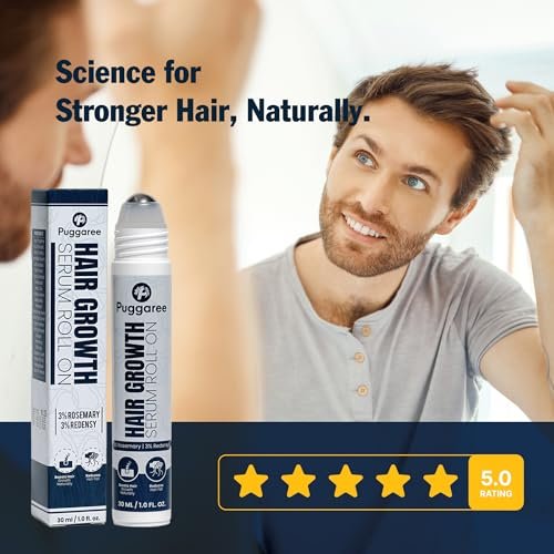 Puggaree Redensyl Hair Growth Serum Roll On – 3% Rosemary & 3% Redensyl DHT-Blocking Scalp Serum for Thicker, Fuller Hair – For Women & Men (30 ml) Avelisse
