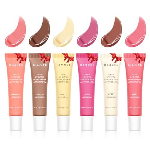 KIMUSE 6 Pcs Tinted Lip Butter Hydration Balm Set - Flavored Shades with Hyaluronic Acid & Vitamin E, Sheer Tint, Non-Sticky Vegan Lip Care for Dry Lips & Daily Use Avelisse