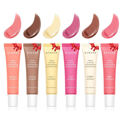 KIMUSE 6 Pcs Tinted Lip Butter Hydration Balm Set - Flavored Shades with Hyaluronic Acid & Vitamin E, Sheer Tint, Non-Sticky Vegan Lip Care for Dry Lips & Daily Use Avelisse