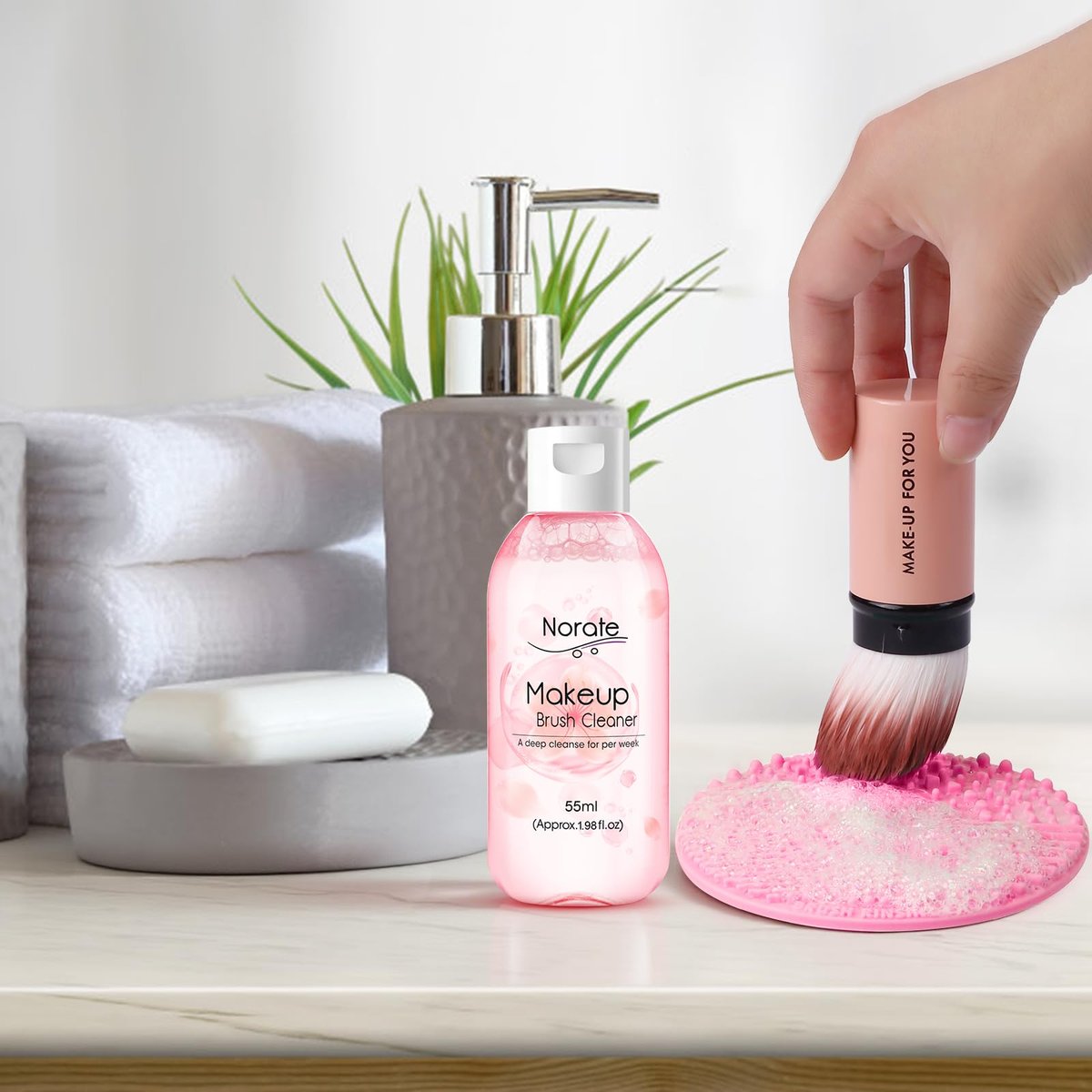 Norate Makeup Brush Cleaner – 3 Piece Set with Cleanser Solution & Brush Cleaning Mat, Deep Clean Shampoo, Gentle Cruelty-Free Formula - görsel 14