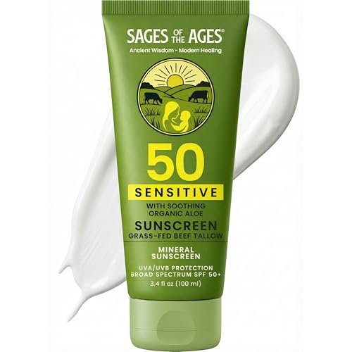 Organic Grass-Fed Tallow Mineral Sunscreen SPF 50 — No White Cast, Non-Nano Zinc Oxide, Reef Safe UVA/UVB, Water Resistant 80 Min, Moisturizing & Soothing with Aloe Vera, Face & Body, 3.4 oz - görsel 2