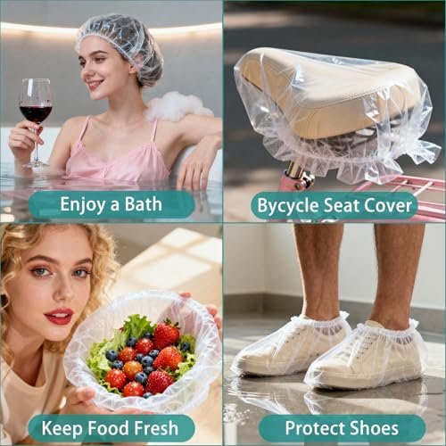 TodHeei Disposable Shower Caps – 100 Pack Extra Thick Waterproof Plastic Hair Caps for Women & Men, Elastic Large Size for Home, Travel, Hotel, Spa & Salon - görsel 12