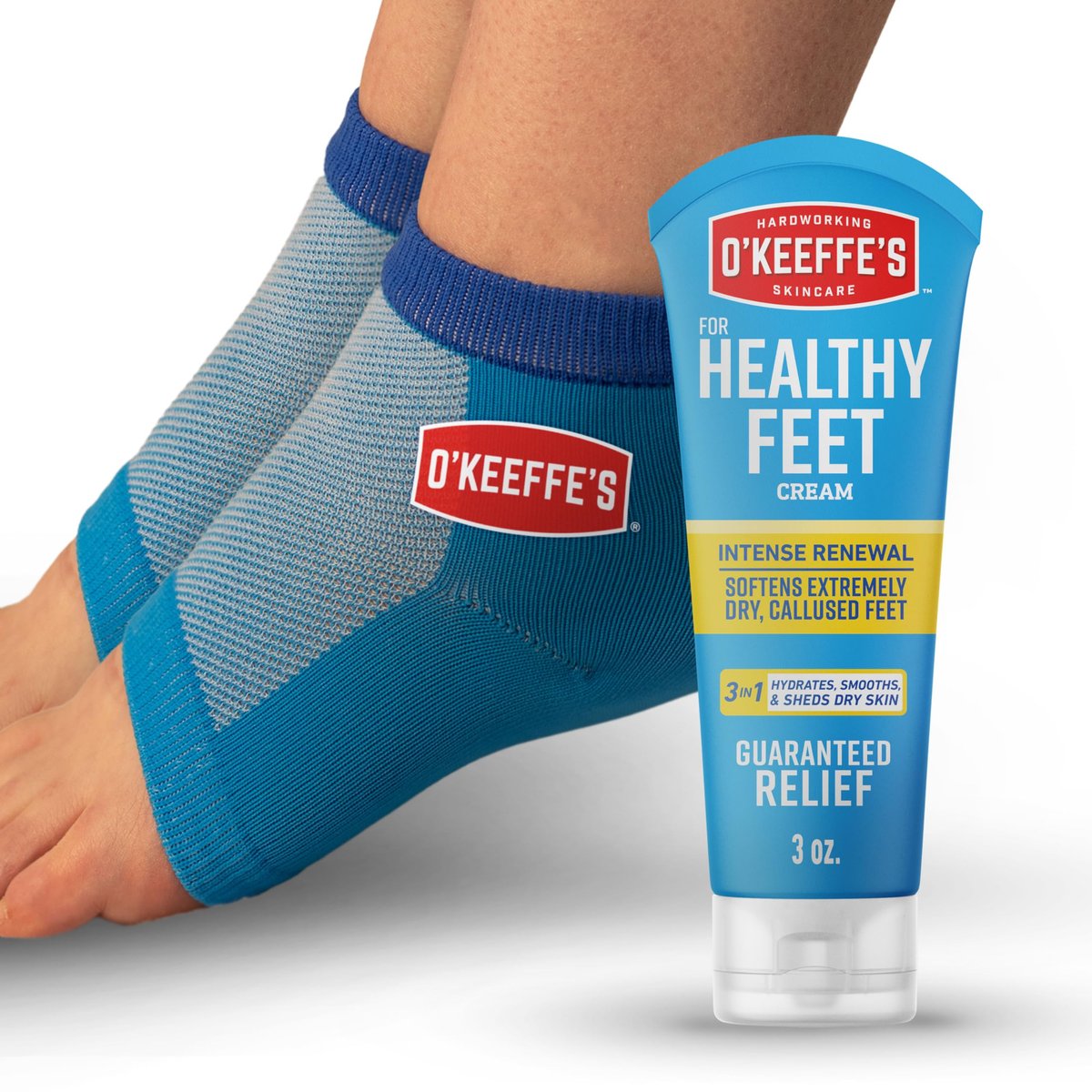 O'Keeffe's for Healthy Feet Heel Repair Kit – Reusable Foot Sleeves & Intense Renewal Foot Cream with Urea & Lactic Acid, Exfoliates & Softens Dry Heels Avelisse
