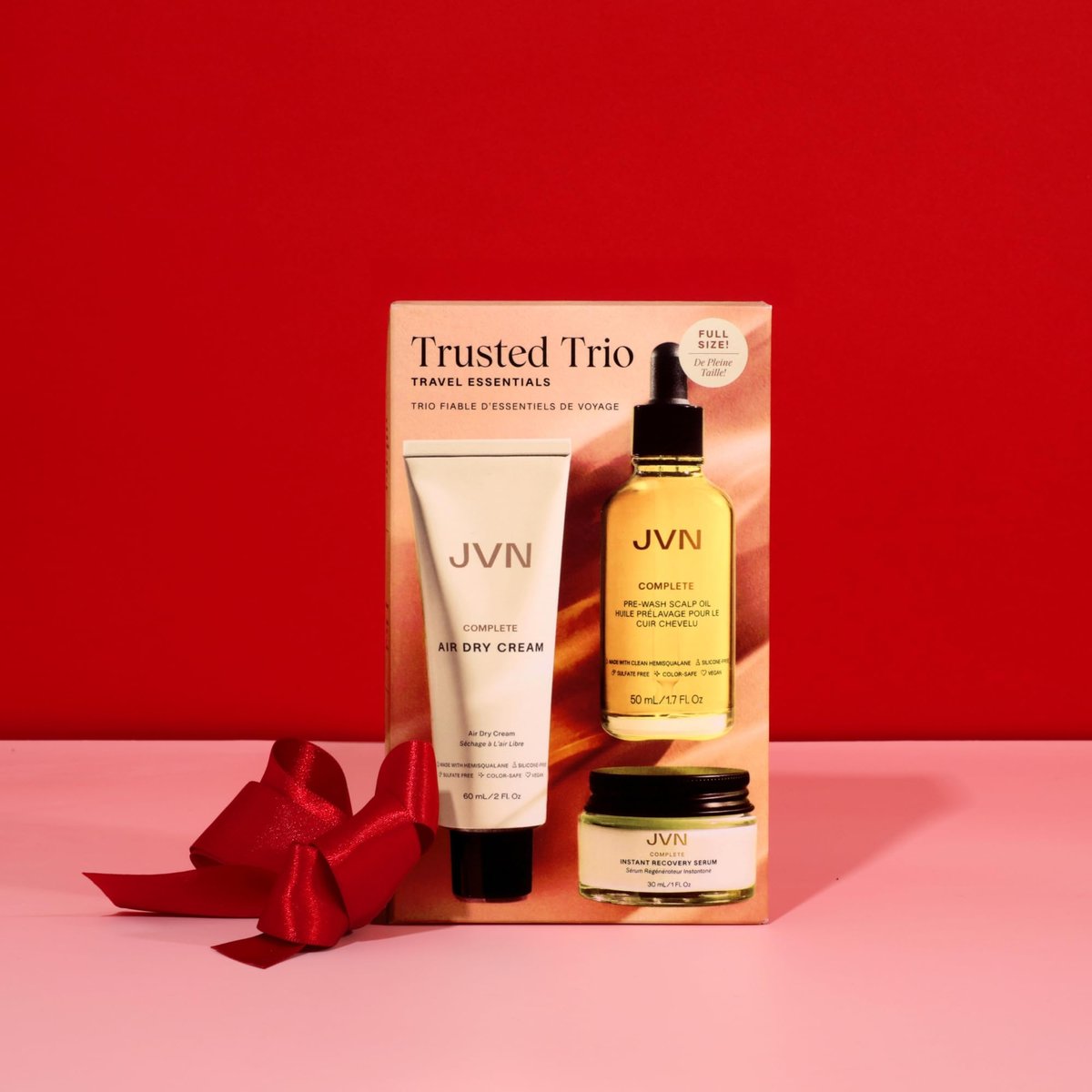 JVN Trusted Trio Travel Essentials Hair Products - Air Dry Cream, Instant Recovery Serum, Pre-Wash Scalp Oil - Silicone Free Hair Care for Women and Men Avelisse
