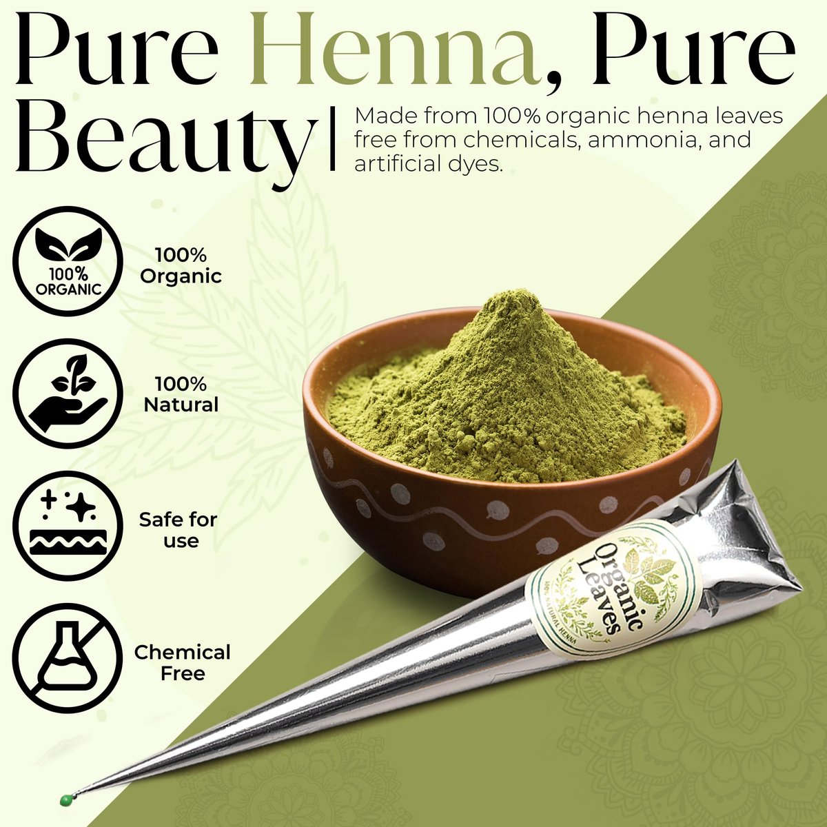 Organic Leaves Henna Cones 3 x 30g Pack – 100% Natural, Chemical-Free, Ready-to-Use Pre-Filled Cones for Rich, Long-Lasting Reddish Brown Color - görsel 7