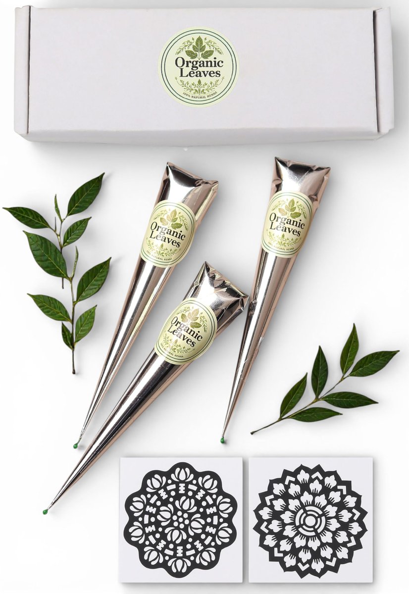 Organic Leaves Henna Cones 3 x 30g Pack – 100% Natural, Chemical-Free, Ready-to-Use Pre-Filled Cones for Rich, Long-Lasting Reddish Brown Color - görsel 1