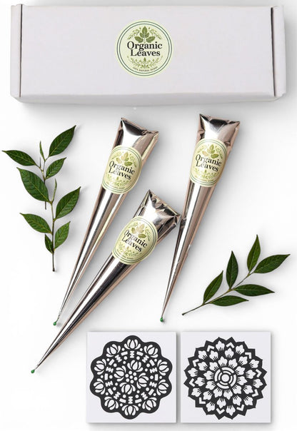Organic Leaves Henna Cones 3 x 30g Pack – 100% Natural, Chemical-Free, Ready-to-Use Pre-Filled Cones for Rich, Long-Lasting Reddish Brown Color