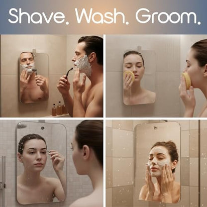 SereniBath Fogless Shower Mirror - Anti-Fog for Shaving & Face Washing - Silver, 6.7" x 5.1"