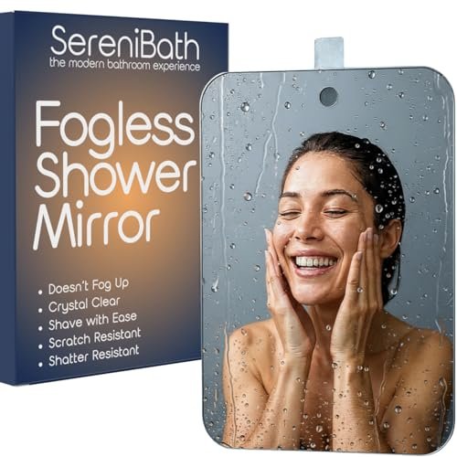 SereniBath Fogless Shower Mirror - Anti-Fog for Shaving & Face Washing - Silver, 6.7" x 5.1" - görsel 1