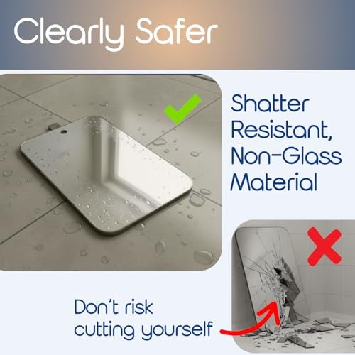 SereniBath Fogless Shower Mirror - Anti-Fog for Shaving & Face Washing - Silver, 6.7" x 5.1" - görsel 9