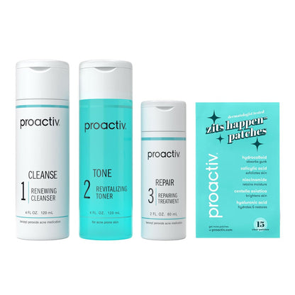 Proactiv 3 Step Acne Treatment System, 60 Day Complete Skincare Kit with Benzoyl Peroxide Cleanser, Toner, Repairing Treatment, and 15-Count Pimple Patch Avelisse