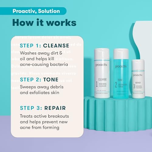 Proactiv 3 Step Acne Treatment System, 60 Day Complete Skincare Kit with Benzoyl Peroxide Cleanser, Toner, Repairing Treatment, and 15-Count Pimple Patch Avelisse