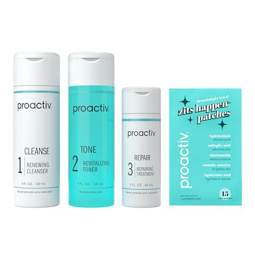 Proactiv 3 Step Acne Treatment System, 60 Day Complete Skincare Kit with Benzoyl Peroxide Cleanser, Toner, Repairing Treatment, and 15-Count Pimple Patch Avelisse