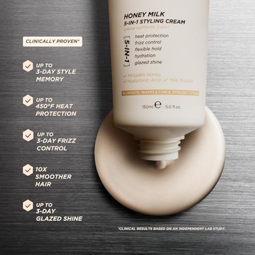Gisou Honey Milk 5-in-1 Styling Cream – Heat Protection, Hydration, Frizz Control, Glazed Shine & Flexible Hold with Mirsalehi Honey & Hydrolyzed Milk Protein, 5.0 fl oz Avelisse