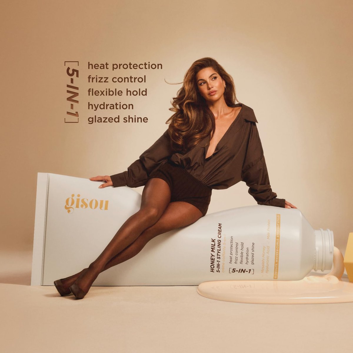 Gisou Honey Milk 5-in-1 Styling Cream – Heat Protection, Hydration, Frizz Control, Glazed Shine & Flexible Hold with Mirsalehi Honey & Hydrolyzed Milk Protein, 5.0 fl oz Avelisse