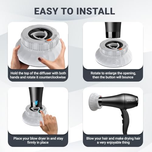 Evalunira Universal Hair Diffuser Attachment for Curly & Wavy Hair – Fits 1.4-2.4 Inch Nozzles, Ideal for Long Thick Hair, White Avelisse