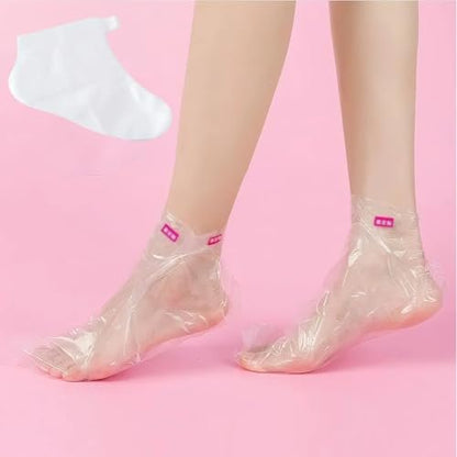 400-Pack Disposable Plastic Foot Covers – Leak-Proof Paraffin Wax Liners, Moisturizing Socks with Anti-Slip Design for Pedicure, Spa, Cracked Heel Care & Shoe Trials (Includes 400 Stickers)