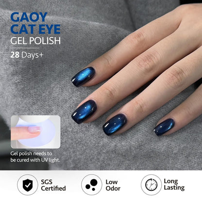 GAOY Glitter Cat Eye Gel Nail Polish Set with Magnet - 6 Colors Purple Blue Black Glitter Holography, Long Lasting for Nail Art at Home & Salon Manicure (Starlight Night) Avelisse
