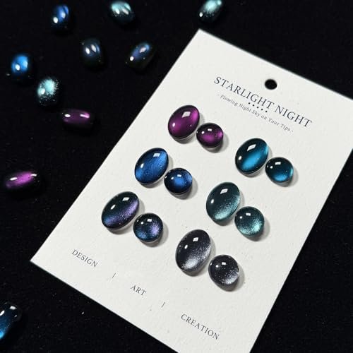 GAOY Glitter Cat Eye Gel Nail Polish Set with Magnet - 6 Colors Purple Blue Black Glitter Holography, Long Lasting for Nail Art at Home & Salon Manicure (Starlight Night) Avelisse