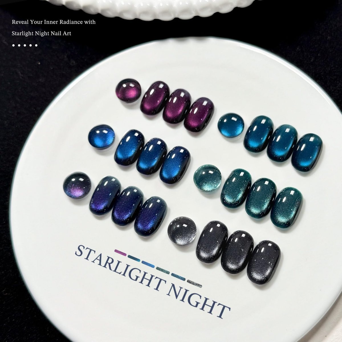 GAOY Glitter Cat Eye Gel Nail Polish Set with Magnet - 6 Colors Purple Blue Black Glitter Holography, Long Lasting for Nail Art at Home & Salon Manicure (Starlight Night) Avelisse