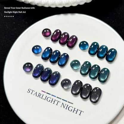 GAOY Glitter Cat Eye Gel Nail Polish Set with Magnet - 6 Colors Purple Blue Black Glitter Holography, Long Lasting for Nail Art at Home & Salon Manicure (Starlight Night) Avelisse