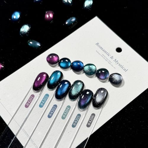 GAOY Glitter Cat Eye Gel Nail Polish Set with Magnet - 6 Colors Purple Blue Black Glitter Holography, Long Lasting for Nail Art at Home & Salon Manicure (Starlight Night) Avelisse