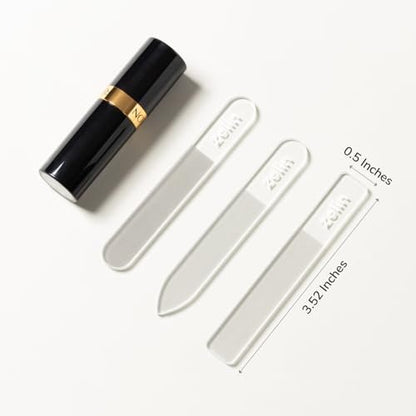 zelin Premium Glass Nail File for Natural Nails with Leather Case - 3 Pcs Single-Sided Crystal Nail Files for Stronger, Smoother Nails, Reusable Manicure Tool, Ideal Valentine's Day Gifts for Her