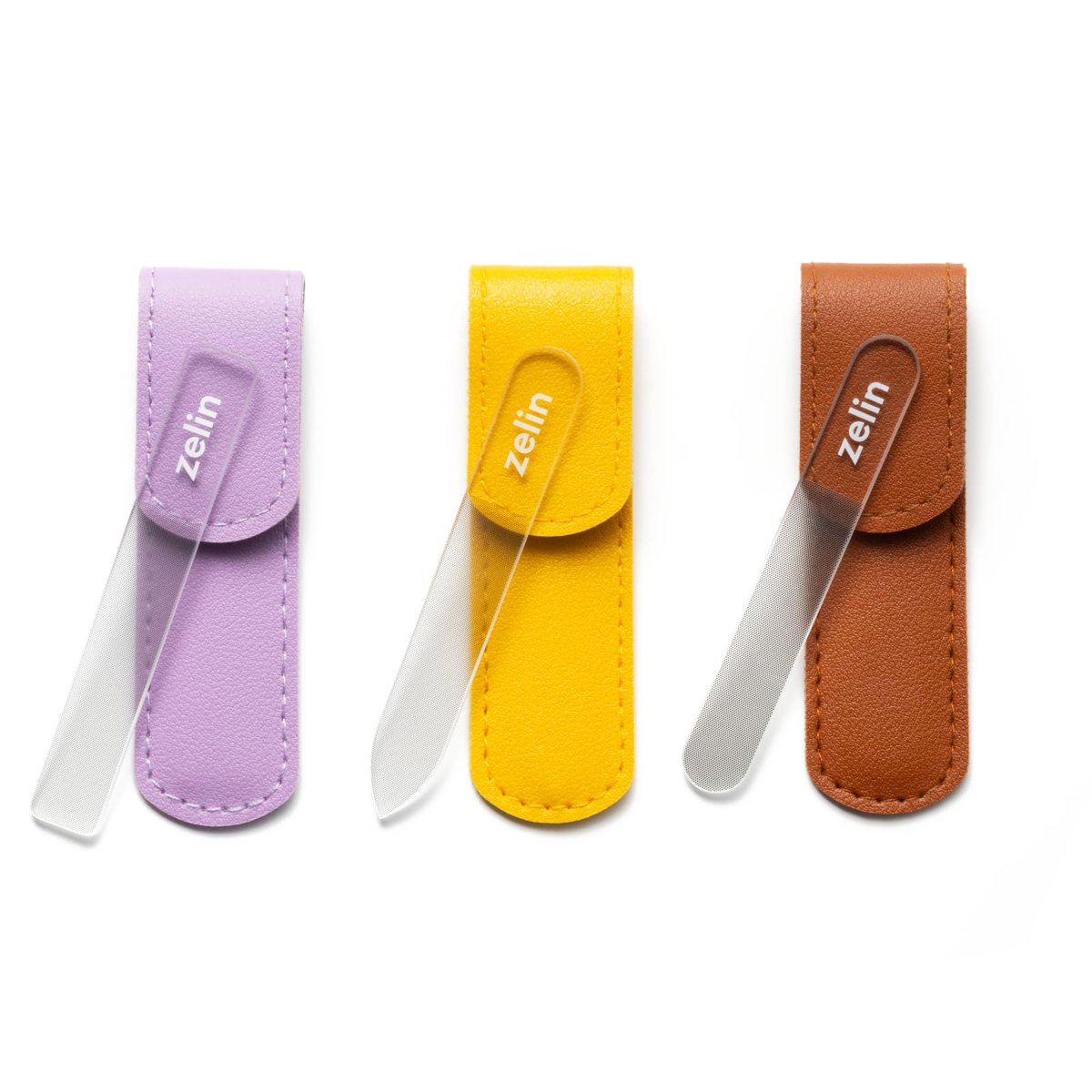 zelin Premium Glass Nail File for Natural Nails with Leather Case - 3 Pcs Single-Sided Crystal Nail Files for Stronger, Smoother Nails, Reusable Manicure Tool, Ideal Valentine's Day Gifts for Her - görsel 1
