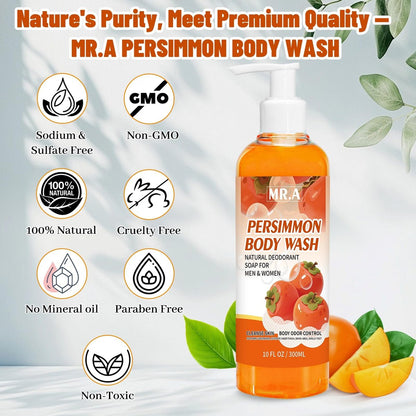 MR.A Persimmon Body Wash for Strong Body Odor – Liquid Persimmon Soap for Old People Smell, Odor Eliminator Purifying & Deodorizing Wash, 10 Fl Oz