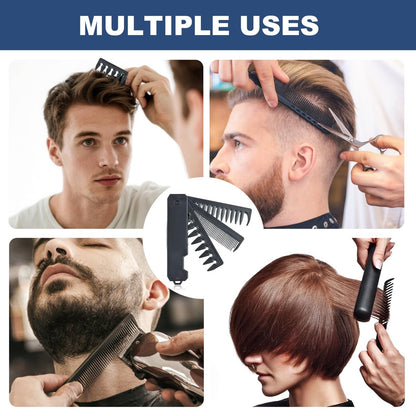 KAIOULU 3-in-1 Men's Portable Folding Hair Comb - Fine & Wide Tooth, Foldable Design for Travel, Daily Grooming
