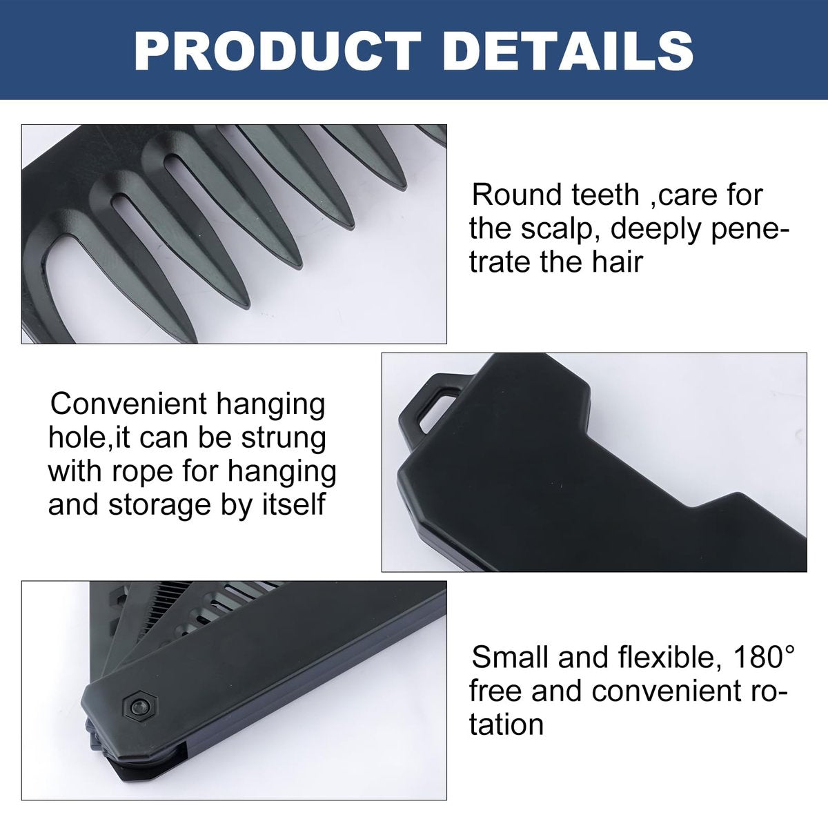 KAIOULU 3-in-1 Men's Portable Folding Hair Comb - Fine & Wide Tooth, Foldable Design for Travel, Daily Grooming - görsel 5