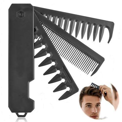 KAIOULU 3-in-1 Men's Portable Folding Hair Comb - Fine & Wide Tooth, Foldable Design for Travel, Daily Grooming - görsel 2