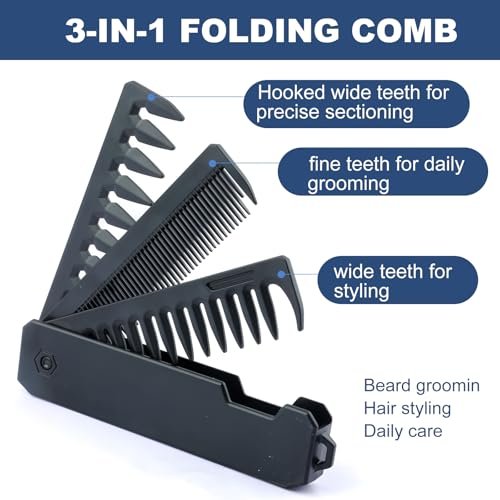 KAIOULU 3-in-1 Men's Portable Folding Hair Comb - Fine & Wide Tooth, Foldable Design for Travel, Daily Grooming - görsel 8