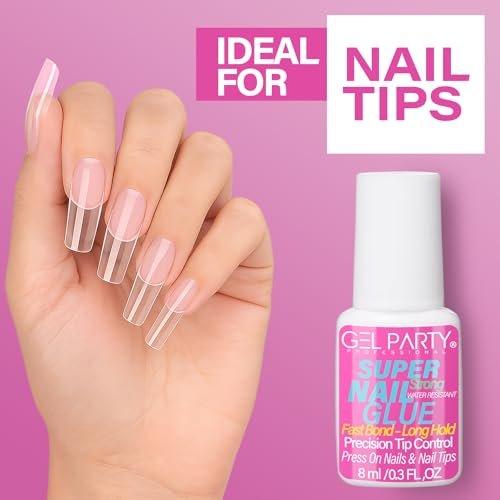 GELPARTY Super Strong Brush On Nail Glue for Press-On Nails & Tips – Quick Dry Clear Acrylic Nail Adhesive (8ml) – Long-Lasting, Easy Application - görsel 16