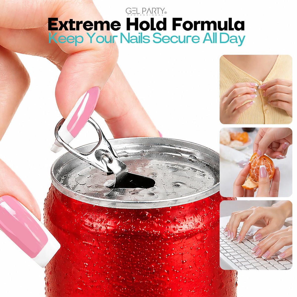 GELPARTY Super Strong Brush On Nail Glue for Press-On Nails & Tips – Quick Dry Clear Acrylic Nail Adhesive (8ml) – Long-Lasting, Easy Application - görsel 5