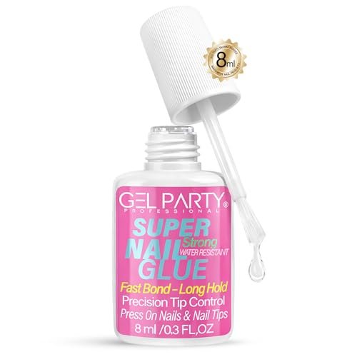 GELPARTY Super Strong Brush On Nail Glue for Press-On Nails & Tips – Quick Dry Clear Acrylic Nail Adhesive (8ml) – Long-Lasting, Easy Application - görsel 2