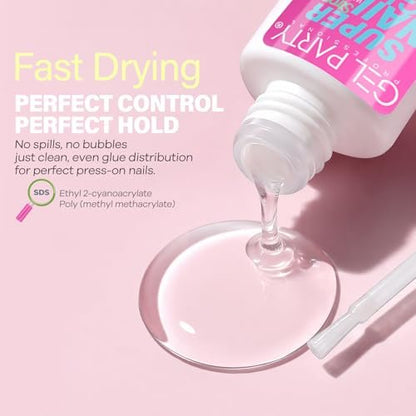 GELPARTY Super Strong Brush On Nail Glue for Press-On Nails & Tips – Quick Dry Clear Acrylic Nail Adhesive (8ml) – Long-Lasting, Easy Application