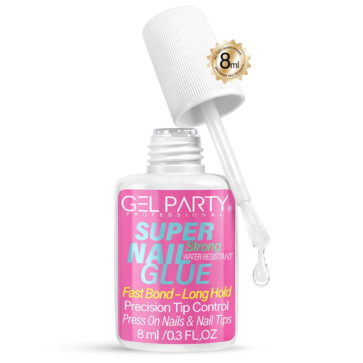 GELPARTY Super Strong Brush On Nail Glue for Press-On Nails & Tips – Quick Dry Clear Acrylic Nail Adhesive (8ml) – Long-Lasting, Easy Application - görsel 1